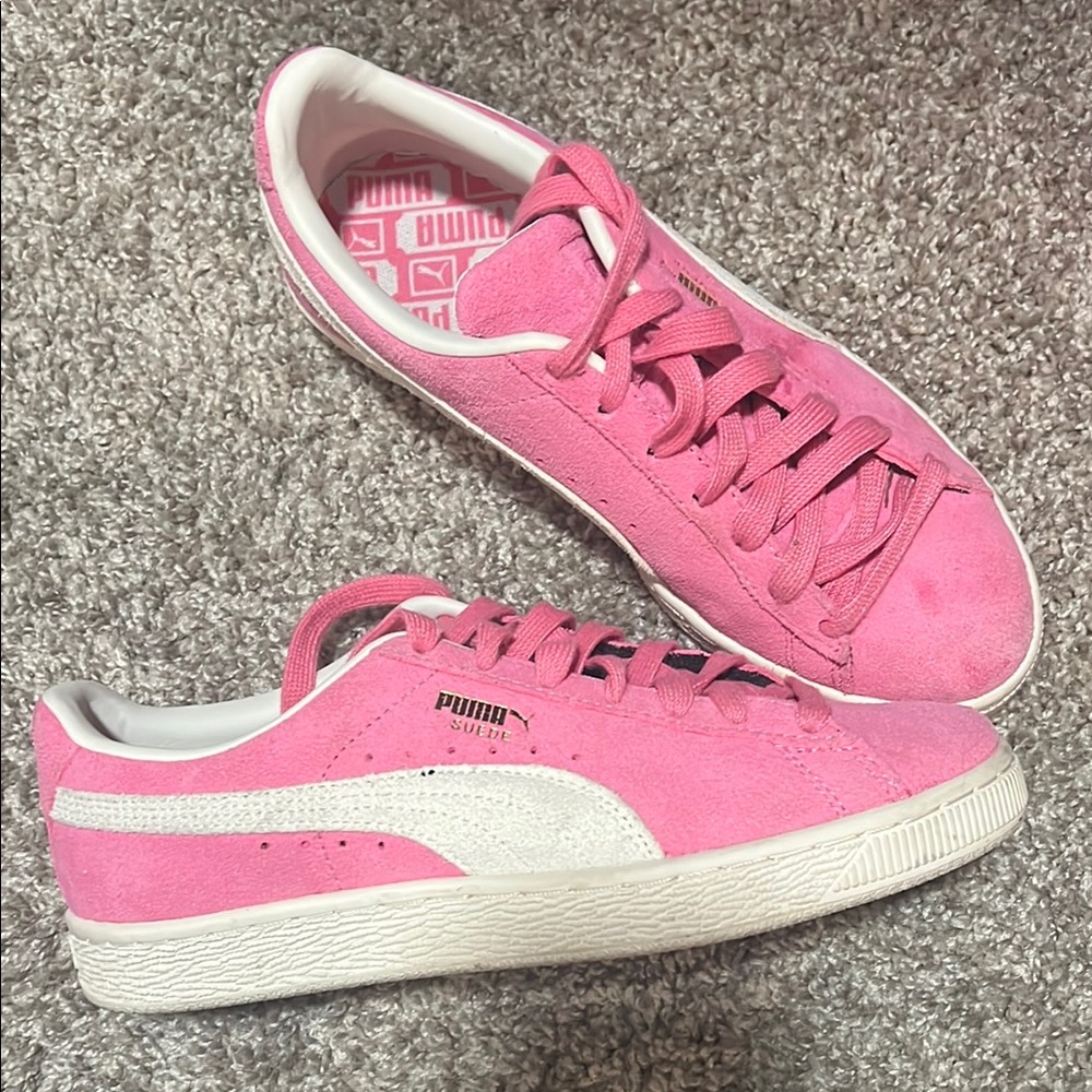 Puma hot pink suede sneakers